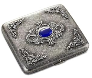 Goshentech Vintage Metallgehäuse, Metall plattiert antik Silber, 18-20 Kapazität, Oberfläche Nachahmung Smaragd Ornament, Geschenk-Box Verpackung (antik Silber, 85mm King Size)
