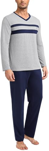 Nieery Pigiama da Uomo Invernale Cotone Maniche Lunghe V Pigiamas Casual Leggero S-XXL