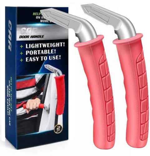 EILITWAY Portable Car Door Handle Assist - 2 Pack Vehicle Support Handle, Easy Sit to Stand Assistance for Seniors and Handicapped, Supports Up to 450 Pounds (Red)