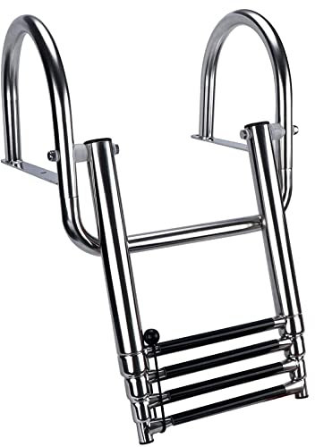 DZZTHSH Échelle de Bain Échelles pour Bateaux Échelle télescopique à 4 marches en Acier Inoxydable Échelle de Quai avec Mains courantes pour Bateaux Échelle de Bain Pliable Échelle