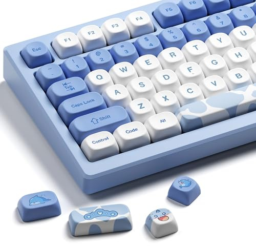 OHY XVX Dolphin Theme PBT Dye-Sub Keycaps Set, 145-Key Blue Custom Keycaps for 75% Mechanical Keyboards (Compatible with Cherry MX/Gateron Switches & Mac/Windows PC)