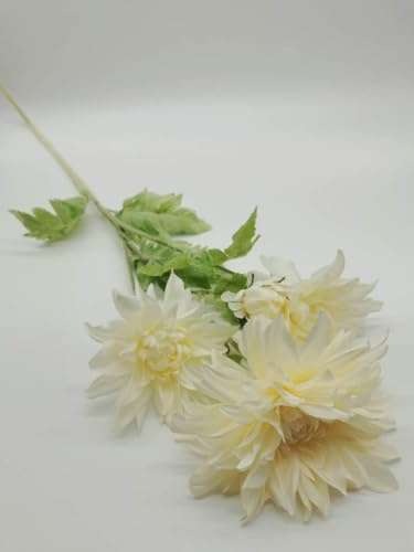 clicktostyle Silk Dahlia Flower Branch 3 Big Heads Artificial Flowers Wedding Home Decor Party (Cream)