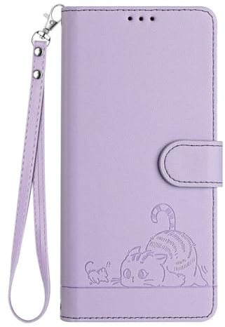 SEAHAI Funda para Motorola Moto G54 5G, Patrón Lindo Gato en Relieve Carcasa de Cuero, Billetera Cubierta con Suporte/Ranura para Tarjeta/Cierre Magnético/Bloqueo RFID, Púrpura
