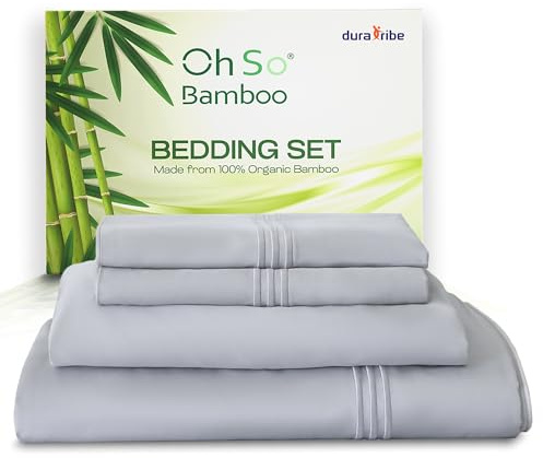 DURA TRIBE Oh So Bamboo Bedding Set 4 Piece Double - Harbour Mist - Hypoallergenic Duvet Cover, Fitted Sheet & 2 Pillowcases Made from 100% Organic Bamboo Viscose Cooling Silky-Soft & Smooth Material