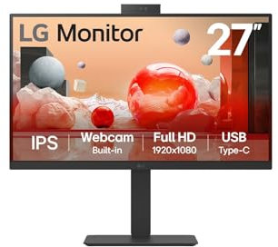 LG Monitor 27BA850 - FHD 1080p IPS 27 inch, 100Hz, 5ms, Office Display, Built-in Power/Webcam & Mic/KVM/Speakers, LAN (RJ45), USB-C, USB Hub, D-Sub, HDMI, DisplayPort, Matte Black