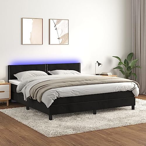 Iiaky Boxspringbett mit Matratze & LED Bett Mit Bettkasten Bett Boxspringbett Betten Boxspringbett Mit Matratze Schwarz 180x200 cm Samt
