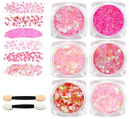 Guyode 6 Pezzi Brillantini per Capelli Gel, Brillantini Viso, Glitter Capelli Gel, Lacca con Brillantinis per Capelli, Bottiglia Glitter Body Gel per Capelli Unghie Viso Trucco del Festival (Rosa)