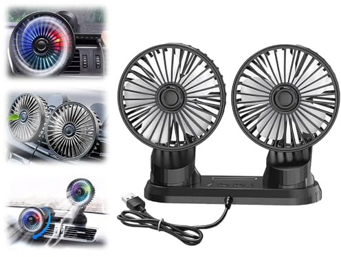 KQWVZ Ventilateur Auto, Ventilateur Voiture USB, 3 Niveaux Ventilateurs De Voiture à Double, VentilateurVoiture Refroidissement Avec Réglable à 360 °, Pour Camion, Camionnette, SUV, Camping-Car