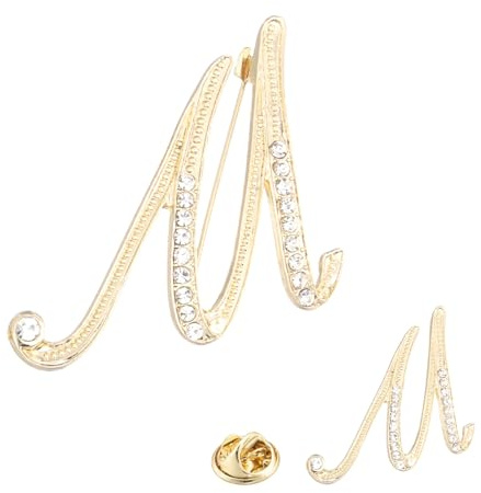 PATIKIL Broche Lettre En Strass, 2 Tailles Initiales Alphabet Lettre m Broche En Strass Pour Femmes Hommes Costumes Robes Manteaux Vetements Artisanat, Ton Or