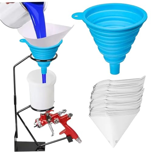 Paint Filter, Paint Strainer, 4.7x4.3 Inch Silicone Hangable Funnel with Cover and 100Pcs Paper Funnel, Cone Strainer for Automotive, Spray Guns, House, Filters Cone