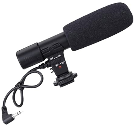 Vaguelly Professionelles Mikrofon für Camcorder und DSLR Kamera mit Langem Aufnahmeabstand und 90/120 Grad Winkel Externes Interviewmikrofon für Telefon und Tablette