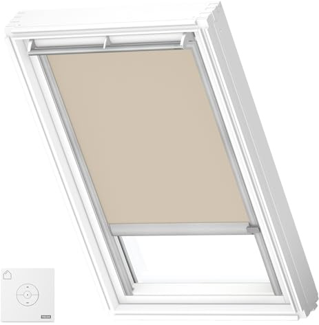 VELUX Original Solar Powered Blackout Roller Blind (DSL), Silver Frame, MK04, Sand