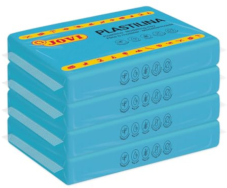 Jovi - Modeling Clay, 3 Pounds Total, 4 Non-Hardening Bars, 0.77 lb Each, Arts and Crafts Non-Toxic and Gluten Free Plasticine (Light Blue)