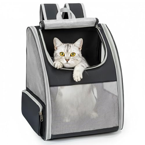 Conlun Cat Backpack Carrier for Small Dogs and Cats Fit Up to 7kg,Small Dog Backpack,Expandable & Foldable with 3-Side Mesh Windows,Pet Carrier for Travel & Hiking Friendly,Grey