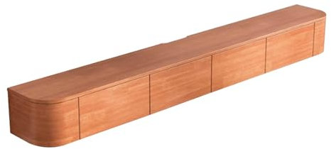 Mueble de TV de madera maciza para salón, dormitorio, apartamento pequeño, diseño de esquinas redondeadas, acabado cerezo, 220 cm, mueble elegante para el hogar y el hotel