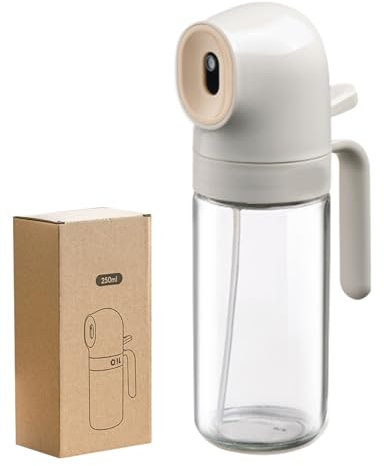 Oil Spray Bottle, 250ml Cooking Mister Dispenser, Leakproof Refillable Container with Trigger Pump for Air Fryer, BBQ Grilling, Roasting, Baking, Salad Preparation, (White/Yellow)