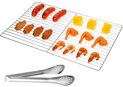 Gatuida Grillrost Edelstahl mit Grillzange: Grillgitter Grillroste 44x30cm BBQ Grill Zubehör für Kugelgrill, Holzkohle Grill, Gusseisen Grillrost, Tragbares Grillzubehör