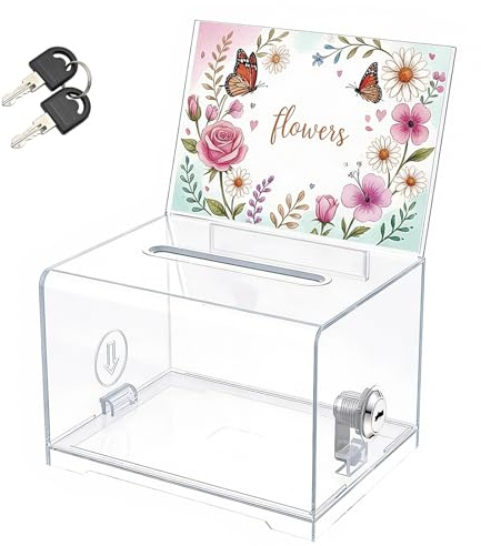 Boîte de Dons en Acrylique, boîte à Dons Verrouillable, Boîte de dons en Acrylique avec Clé, Tirelire Transparente, avec Autocollant, pour Les Votes, Jeux, Concours