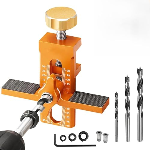 Cabinet door installation clamp, 2 in 1 cabinet door installation clamp with adjustable positioner, aluminum cabinet door drilling tool, suitable for most cabinet doors, with 3 drill bits