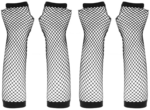 Piriuuo 2 Paar Halloween Netzhandschuhe, Lange Fischnetz Fingerlose Netzhandschuhe 80er-Jahre Party Kostüm Zubehör Kostümparty Opernhandschuhe Fischnetz Armstulpen für Halloween Cosplay Zubehör