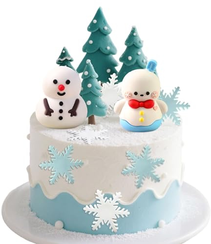 Snowman Snowflake Cake Toppers Winter Wonderland Cake Topper | Christmas Theme Party Winter Wonderland for Baby Shower Birthday Party Supplies