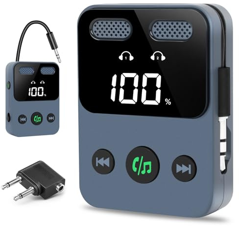 SOARFLY 2 En 1 Transmisor Bluetooth Jack 3.5,Mejorado Receptor Trasmettitore Bluetooth 5.3 Bass Sin Pérdidas,Receptor Bluetooths Jack 3.5 AUX Banda LCD para TV/Avión/Coche/Auriculares