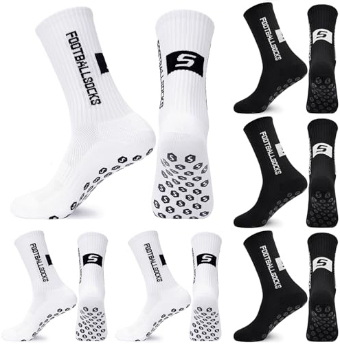 6 Paar Fußballsocken,39-46 Anti Rutsch Grip Fußball Socken für Herren Damen Atmungsaktiv Sportsocken Anti-Blasen, Gepolstert Mix Color