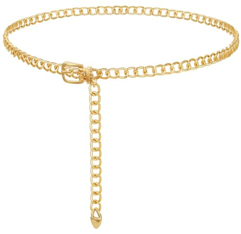 Alaoo Cintura Gioiello Donna, Cintura a Catena in Metallo Moda, 135cm, Oro