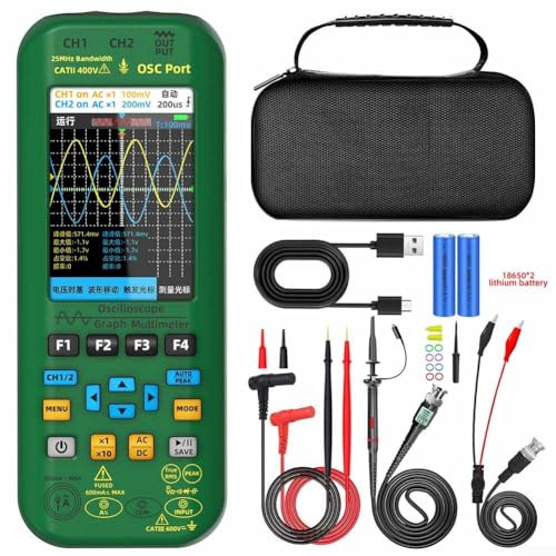 Osciloscopio digital de mano O7 de 25 MHz de doble canal con generador de señal de multímetro Pantalla a color de 3.98 pulgadas, batería de 5000 mA para pruebas eléctricas