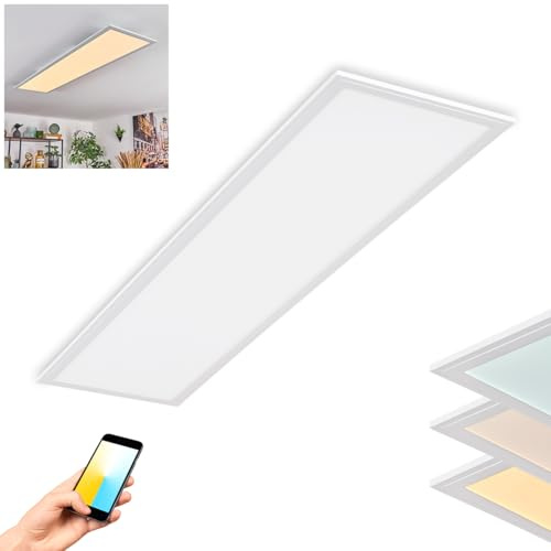 HOFSTEIN LED Deckenpanel Belan, dimmbare Deckenleuchte aus Metall/Holz/Kunststoff in Weiß/Natur, 37 Watt, 3900 Lumen, 2700-6500 K, CCT einstellbar, Smart Home/App, Wohnzimmer, Schlafzimmer, Küche