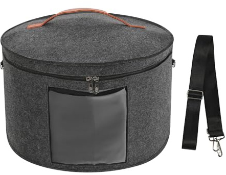 flaxarne Runde Filzbox Hutschachtel Tragbarer Hutbehälter mit Breiter Krempe und Klarem Fenster, Hutschachtel Reise-Hutbox für Männer & Frauen, Grau 43x43x26cm