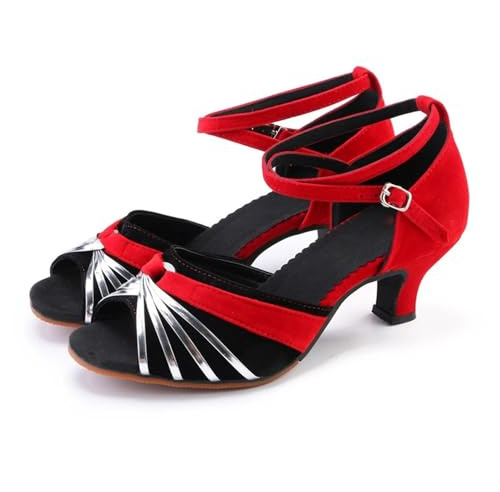 WEOKDFHA Latin Dansskor Latin Dansskor Kvinnor för flickor Praktiska Högklackade Sneakers 34-41(Red Black Silver glu, 35)