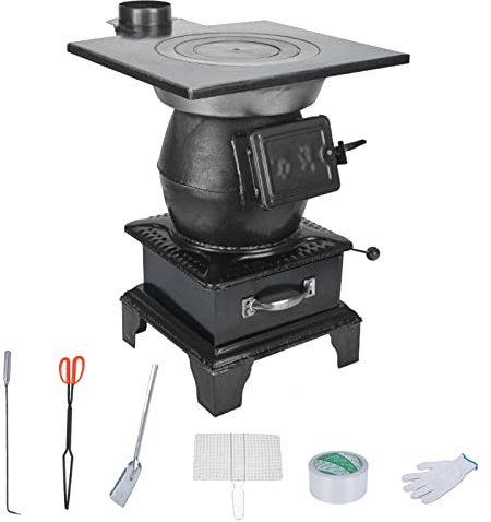 Poêle à bois en fonte durable pour le camping et le chauffage domestique, poêle à charbon multifonctionnel multi-combustibles, parfait pour la cuisine hivernale (taille : 40 x 36 x 52 cm/15,