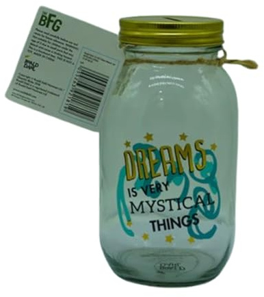 MVL 24 oz Glass Mason Tip Jar-Dreams & Mystical Things Piggy Bank with Gold Lid – Money Saving Pot With Storage Container for Coins, Cash, Candy & Home Décor | Gift for Birthdays Christmas Halloween