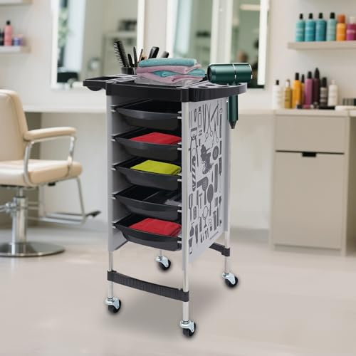 WFIETN Carro de peluquería con ruedas con 6 niveles y 5 cajones, con ruedas, para peluquerías, salones de belleza, hasta 80 kg