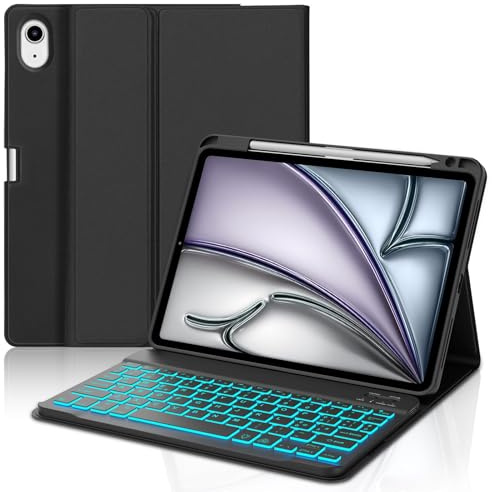 IVEOPPE Cover Tastiera per iPad Air 11 M4 2026/M3 2025/M2 2024 11 Pollici | Keyboard 7 Colori Illuminato Magnetico Staccabile, Italiano QWERTY, Custodia Tastiera Bluetooth con Portapenna, Nero