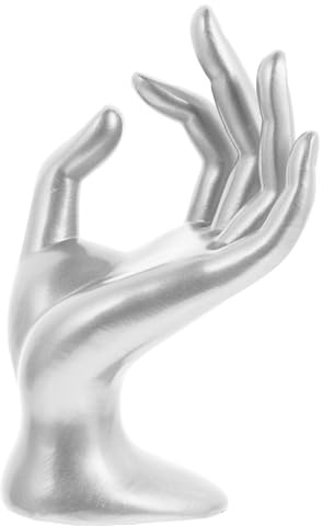 Lurrose Ok Hand Schmuck Display Ständer aus Harz Silberner Schmuckhalter mit Handform für Ringe Armbänder und Halsketten Kompakter Organizer für Schmuckaufbewahrung und Präsentation