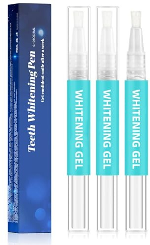 Smiloria Teeth Whitening Pen 3 Pack - 3 ml Whitening Gel Pens with Precision Brush Tip, Tooth Bleaching for Coffee, Tea & Wine Stains, Travel Size for at-Home & On-The-Go Use - Blue