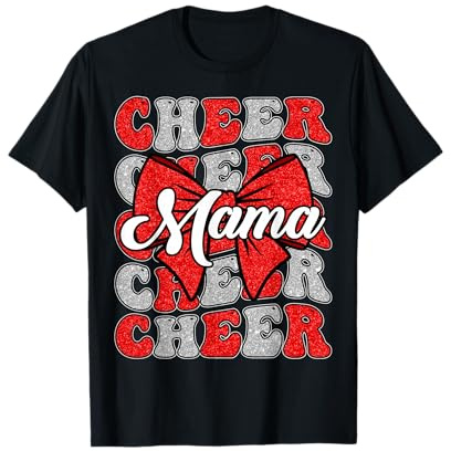 Cheer Mama Mom Bow Sport Cheerleading Squad Rote Cheerleaderin T-Shirt