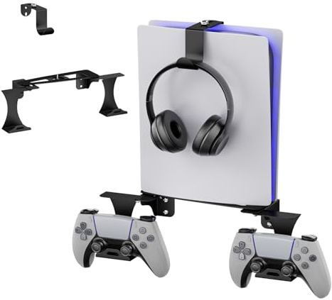 Mordx Adjustable PS5 Wall Mount Bracket,Metal Base, With 2 Detachable Controller Holder And Headphone Holder,for PS5/PS5 Slim/PS5 pro