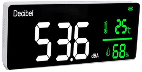 Asixxsix Misuratore di Decibel, Fonometro con Schermo a LED da 11 Pollici con Visualizzazione del Tempo del Monitor dell'umidità della Temperatura e luminosità Regolabile,per L'aula