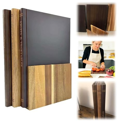 Antidérapante Lot de 3 Planches à Découper Bois en Forme de Livre, Résistante Planche à Hacher avec Support, Planche à Découper de Cuisine pour Viande, Légumes, Fruits