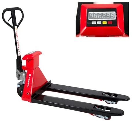 SUNMAX HD4400W Pallet Jack with Built-in Digital Scale, 4,400 lb Capacity, 27 W x 48 L Forks Manual Pallet Truck for Warehouse and Retail