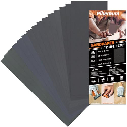15 Pezzi Carta Vetrata per Legno - Carta Abrasiva 1000-5000 Grani Bagnata/Asciutta, Fogli 23x9 cm per Metallo, Auto e Lavorazioni del Legno - Set Completo per Carteggiatura & Finiture Professionali