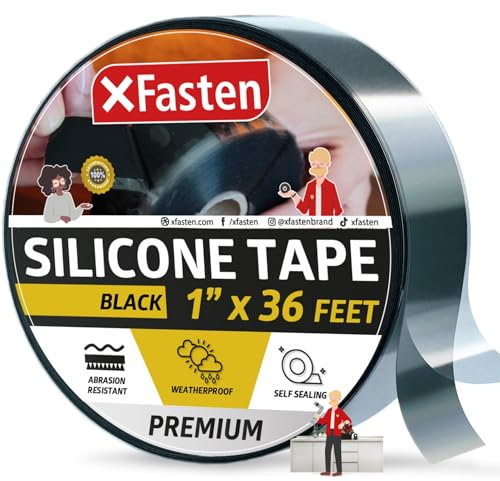 XFasten Silicone Self Fusing Tape 1-Inch x 36-Foot (25.4mm x 10.97m) (Black) Silicone Repair Tape