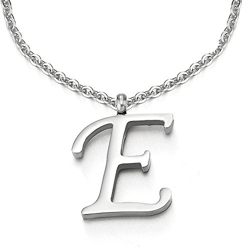 COOLSTEELANDBEYOND Name Initiale Alphabet Buchstaben A bis Z Anhänger Edelstah Halskette für Damen Herren mit 50cm Stahl Seil-Kette