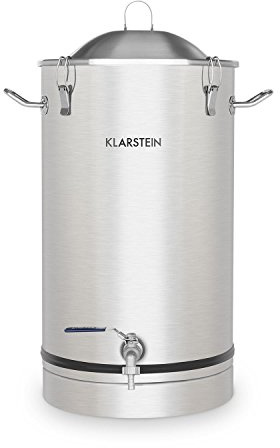 Klarstein Maischfest - Cuve de fermentation, Inox 304, Ne modifie pas le goût, Bouchon en acrylique inclus, Volume 30L, Très stable, Robinet de vidange, Poignée, Argent