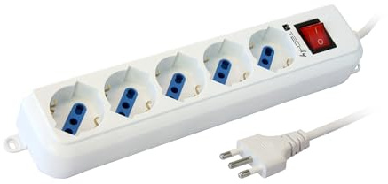 Techly 103892 Multipresa 5 Posti Italiana Bipasso/Schuko Cavo 3 Metri Bianco