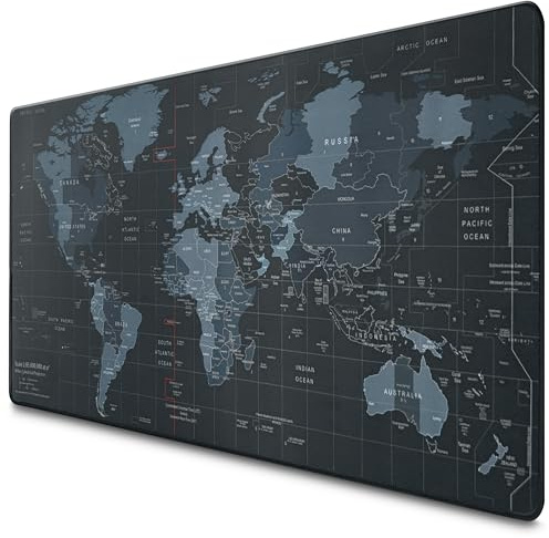 Världskarta musmatta stor matta – stor musmatta för skrivbord speltangentbord halkfria musmattor för skrivbord 89,9 cm x 40,9 cm skrivbordsmatta för hemmakontor för tangentbord och musmattor för