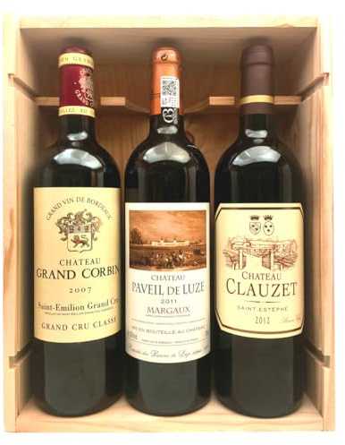 Coffret Bordeaux Vieux Millésimes - 1 Grand Cru Classé de Saint-Emilion 2007 + 1 Cru Bourgeois Margaux 2011 + 1 Saint-Estephe 2012 !